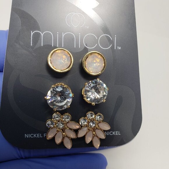 Gold tone Minicci Stud & Teardrop Sparkling Crystal Earrings - Set of 3 - Women - Picture 4 of 5